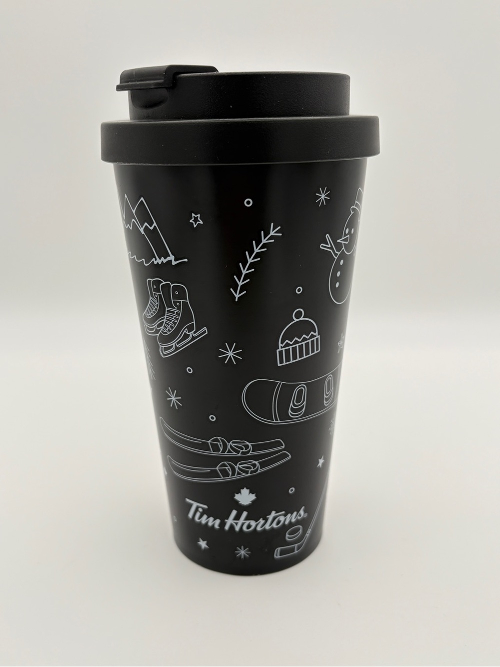 Tim Hortons 18 Oz. Black Metal Travel Mug 2021 Winter Hobby